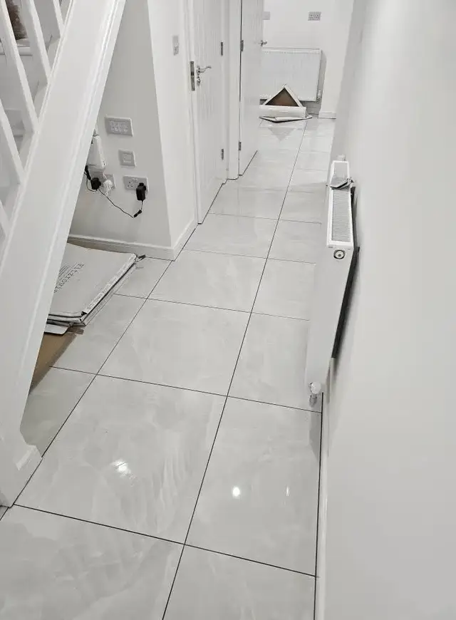 Floor tiling in Swansea: white hallway2