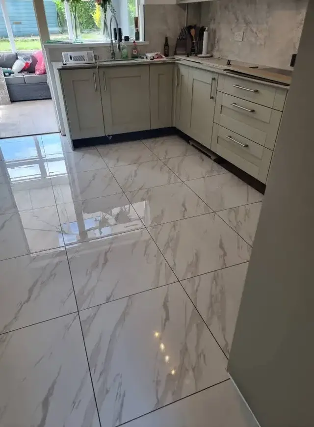 Floor tiling in Swansea: white kitchen green